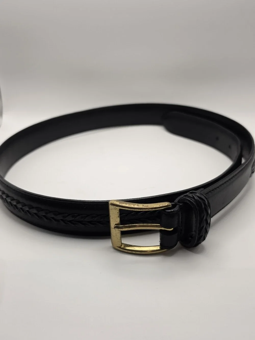 Coach Black Leather Braided Belt Size 36 Brass Buckle Full Grain 6918 Classic